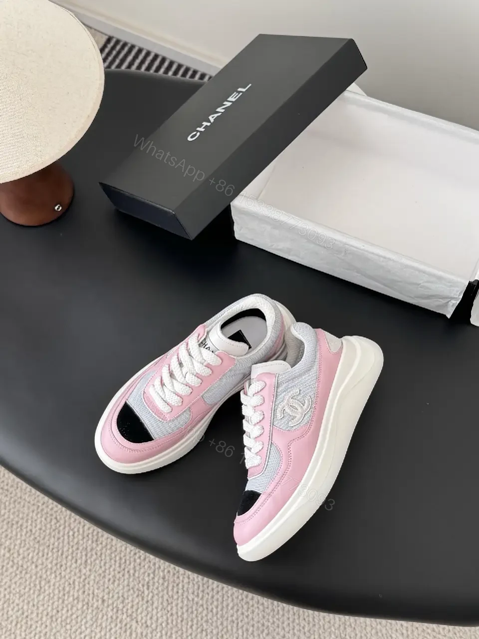 Pastel Pink Denim Chunky-Soled Sneakers with Luxe Comfort — view 1