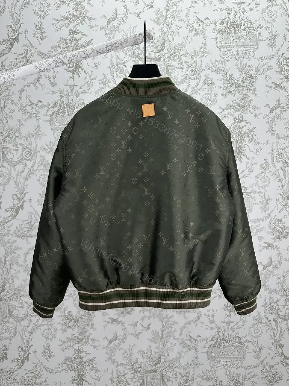 View 5 of Olive Green Monogram Bomber: Modern Utility Jacket