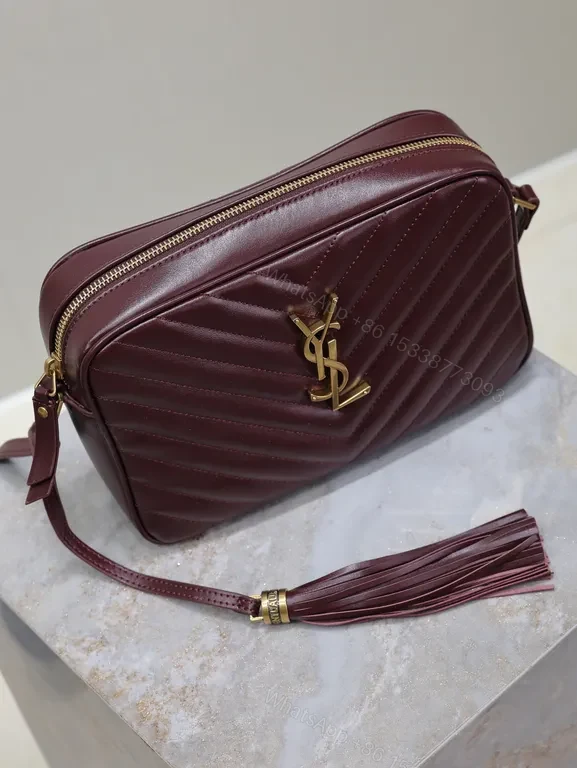 View 7 of Rich Calfskin Burgundy Quilted Crossbody â€“ YSL Monogram, Structured Luxury