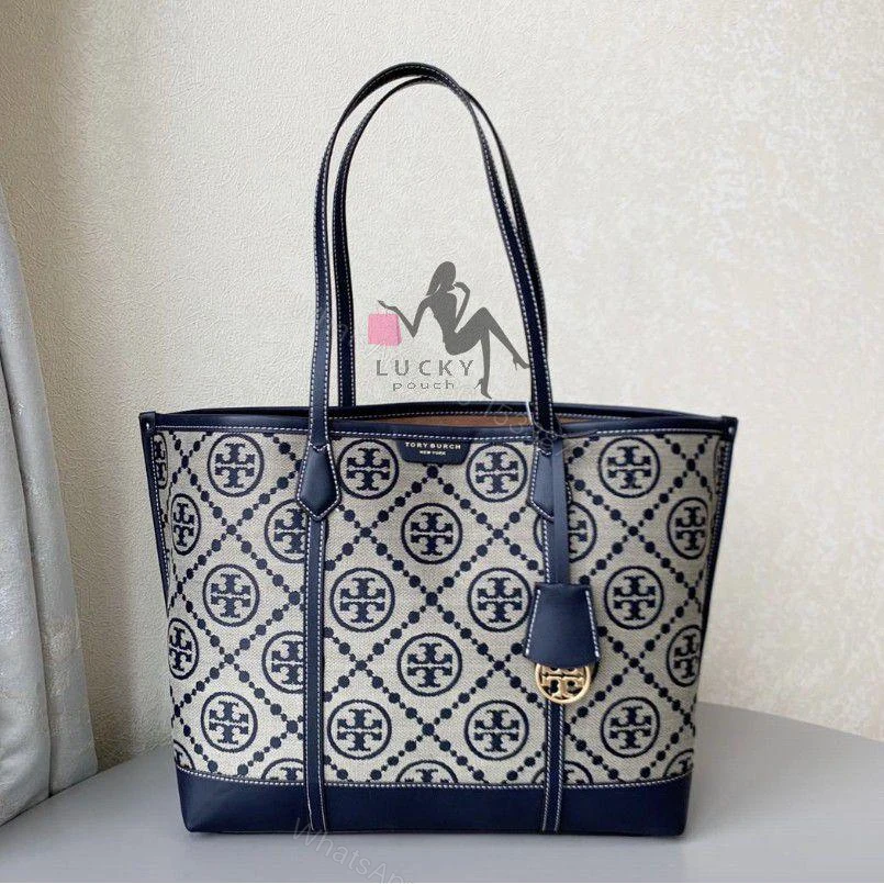 View 6 of Tory Burch Perry T Monogram Triple Compartment Tote First Copy | AAA+ Replica