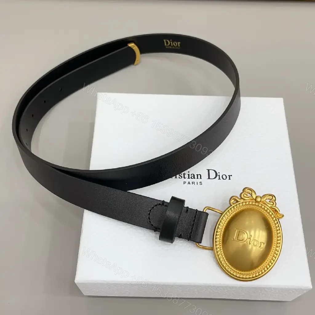 View 4 of Black Belt Vintage-Style with Ornate Gold Oval Buckle (Dior)