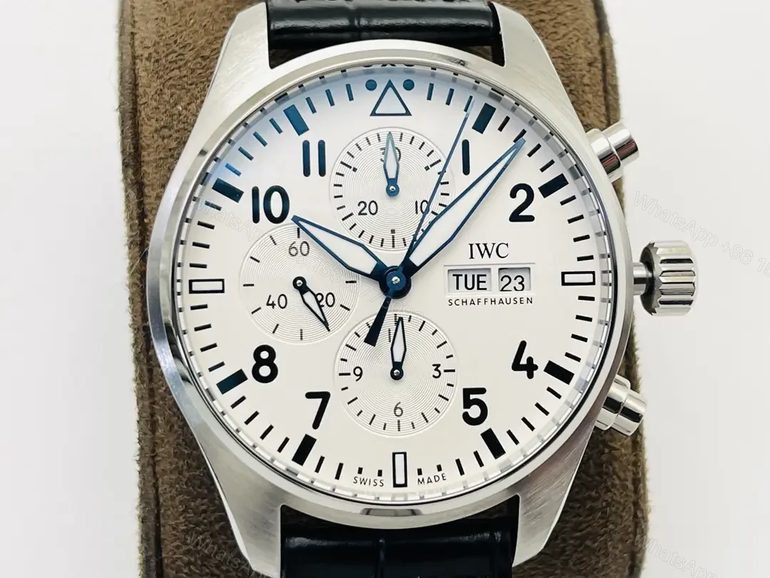 View 4 of IWC White Pilot Chronograph Blue Hands Leather Strap Ultimate 43MM IWC-PILOT-CHR-WHT43-BH