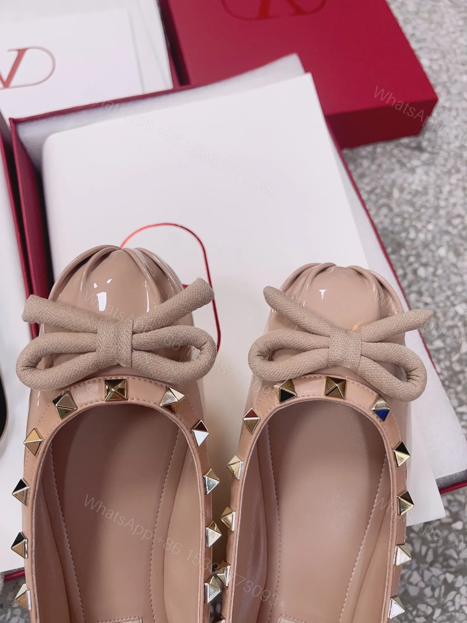 View 4 of Valentino Women Nude Patent Leather Studded Flats