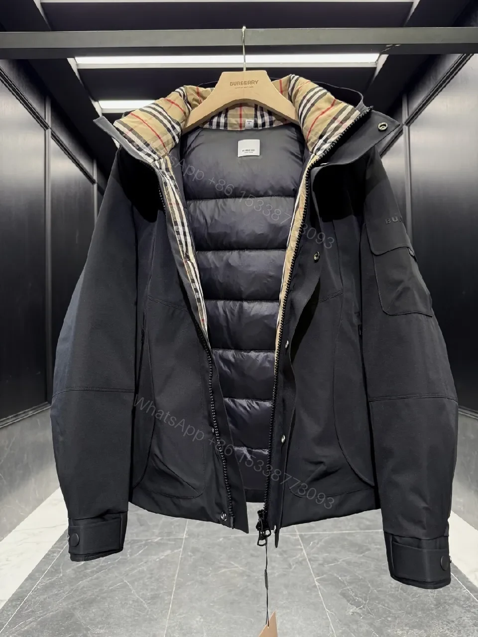 View 2 of All-Weather Parka with Plaid Liner, Minimalist Luxury Coat