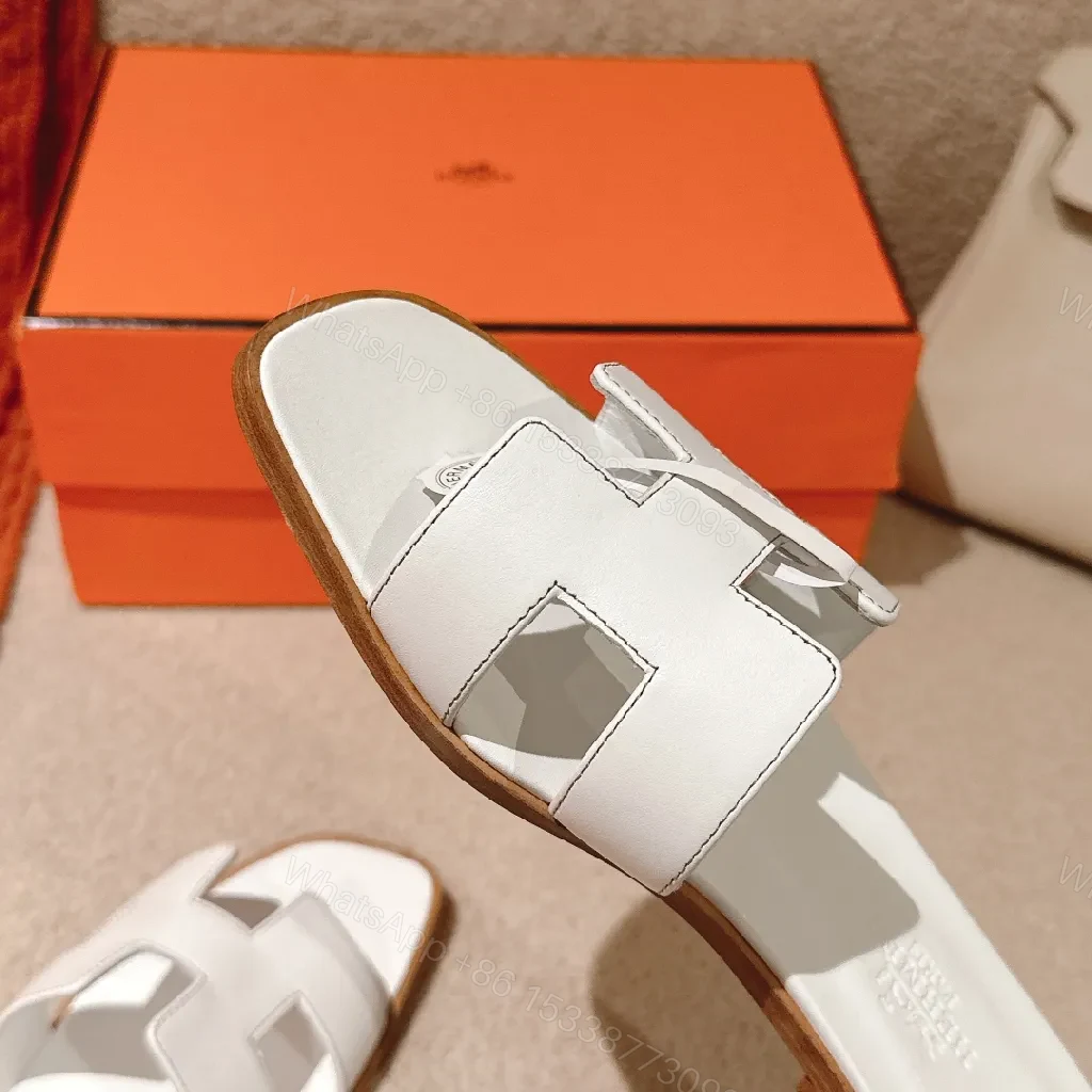 View 7 of White Leather H-Cutout Sandals - Premium Open-Back Slides