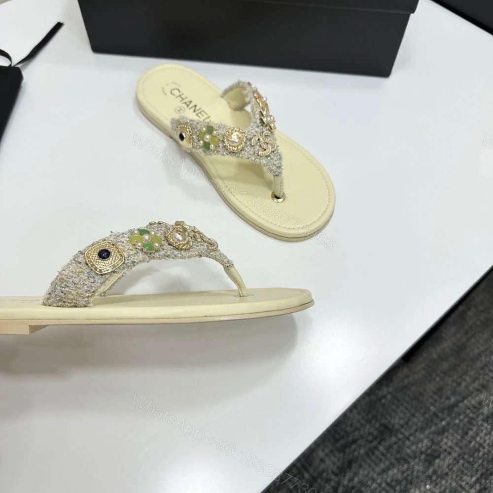 View 3 of Chanel Thong Jewel Embellished Cream