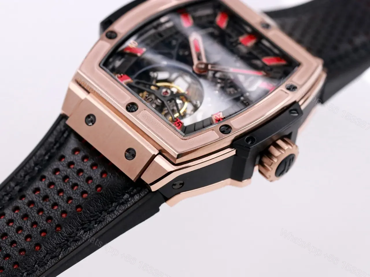 View 6 of Hublot Masterpiece Series 906 Tourbillon Watch Rose Gold/Platinum Black Leather Strap with Red Accents Sapphire Crystal