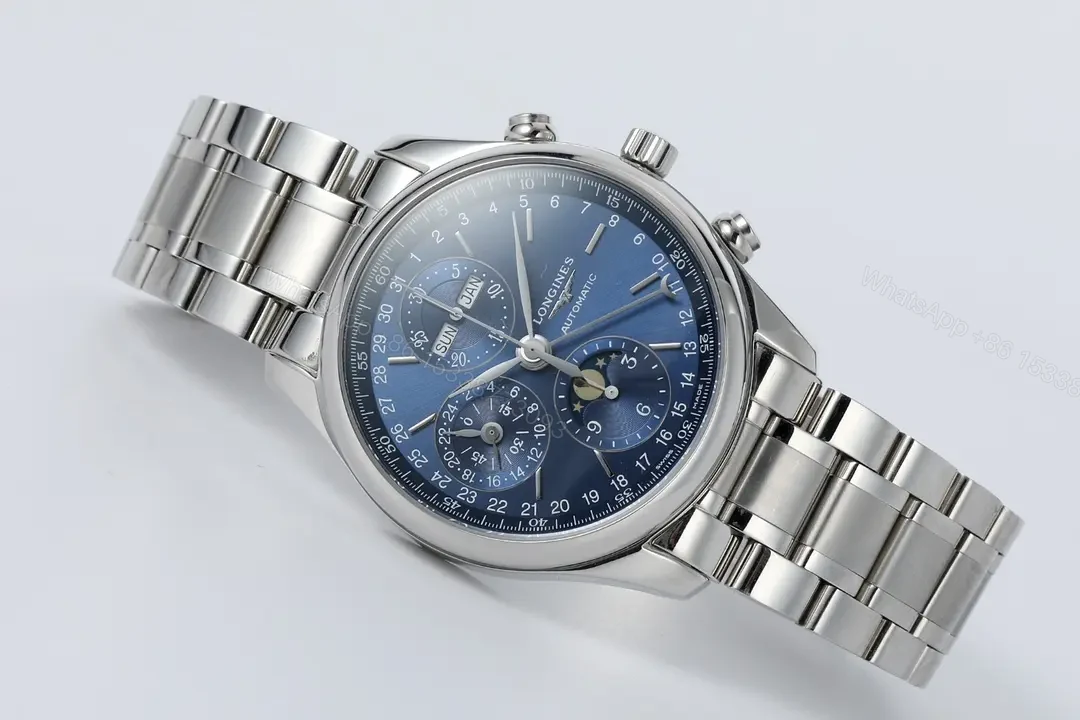 View 5 of Longines Master Collection Moonphase Eight Hand V4 Edition Silver Stainless Steel with Blue Dial