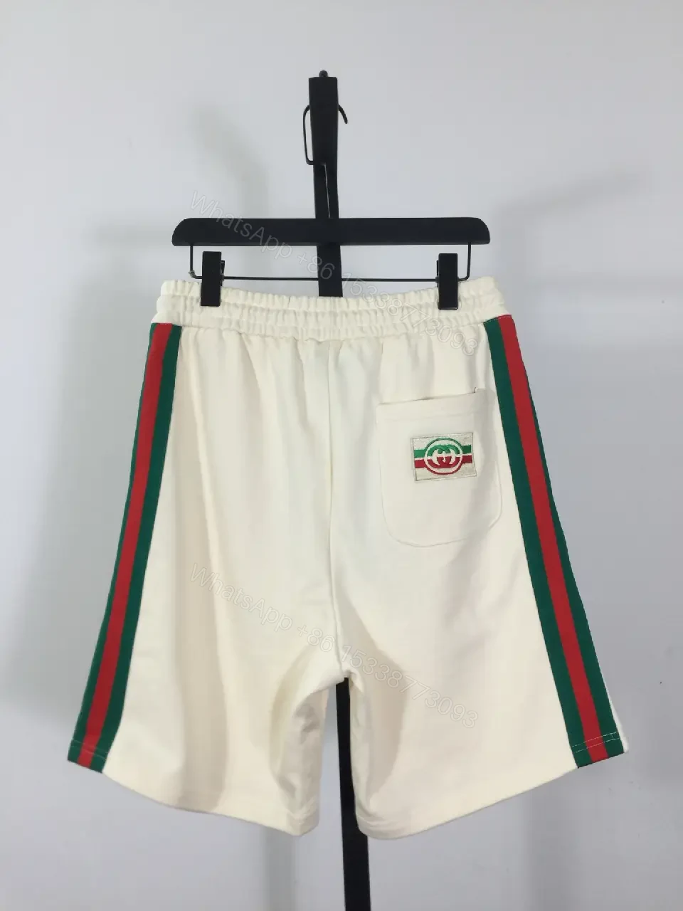 View 8 of Cream Cotton Shorts Elastic Waist Casual Drawstring Shorts