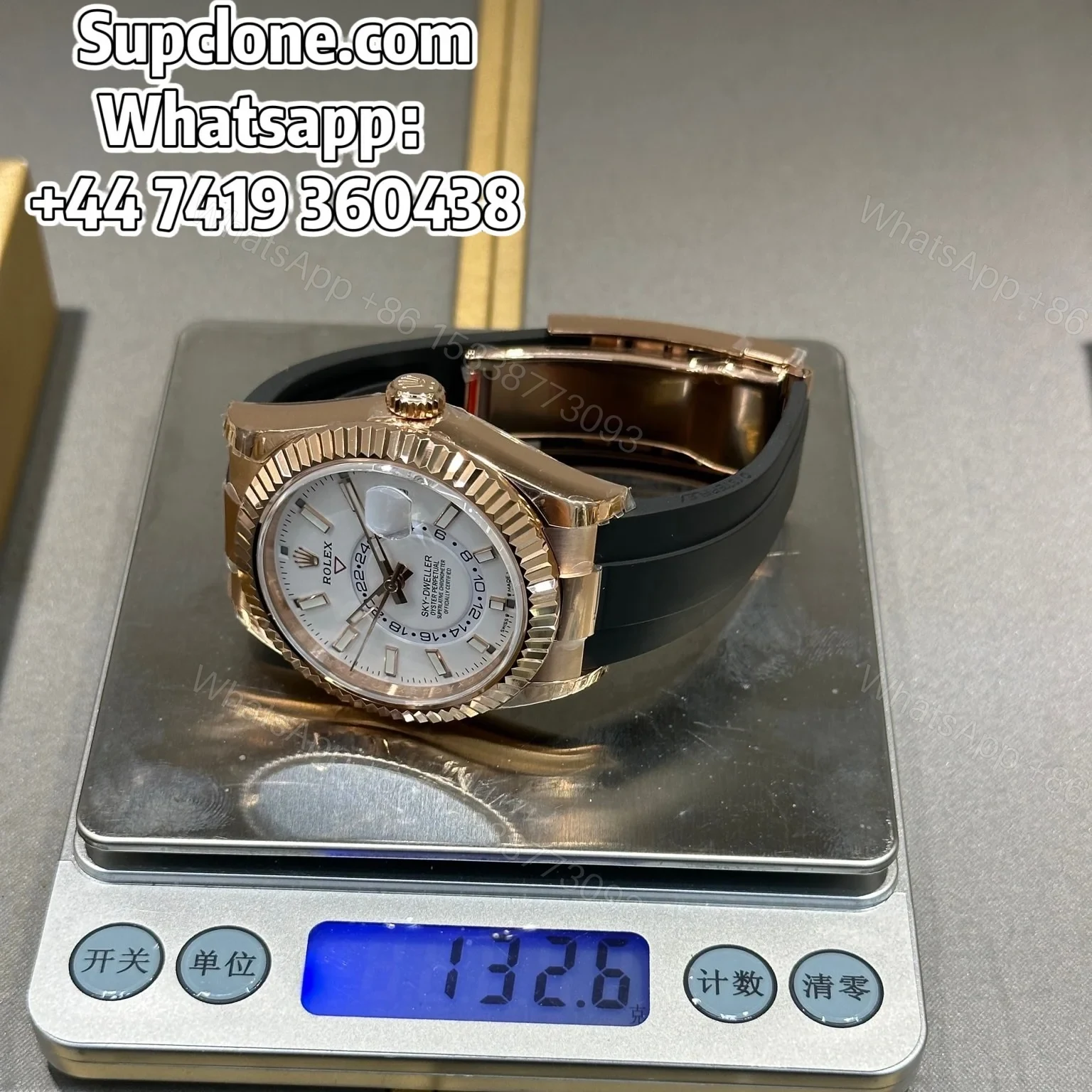 View 8 of Rolex Sky-Dweller 42mm Super Clone 1:1 – Rose Gold White Dial Oysterflex Strap