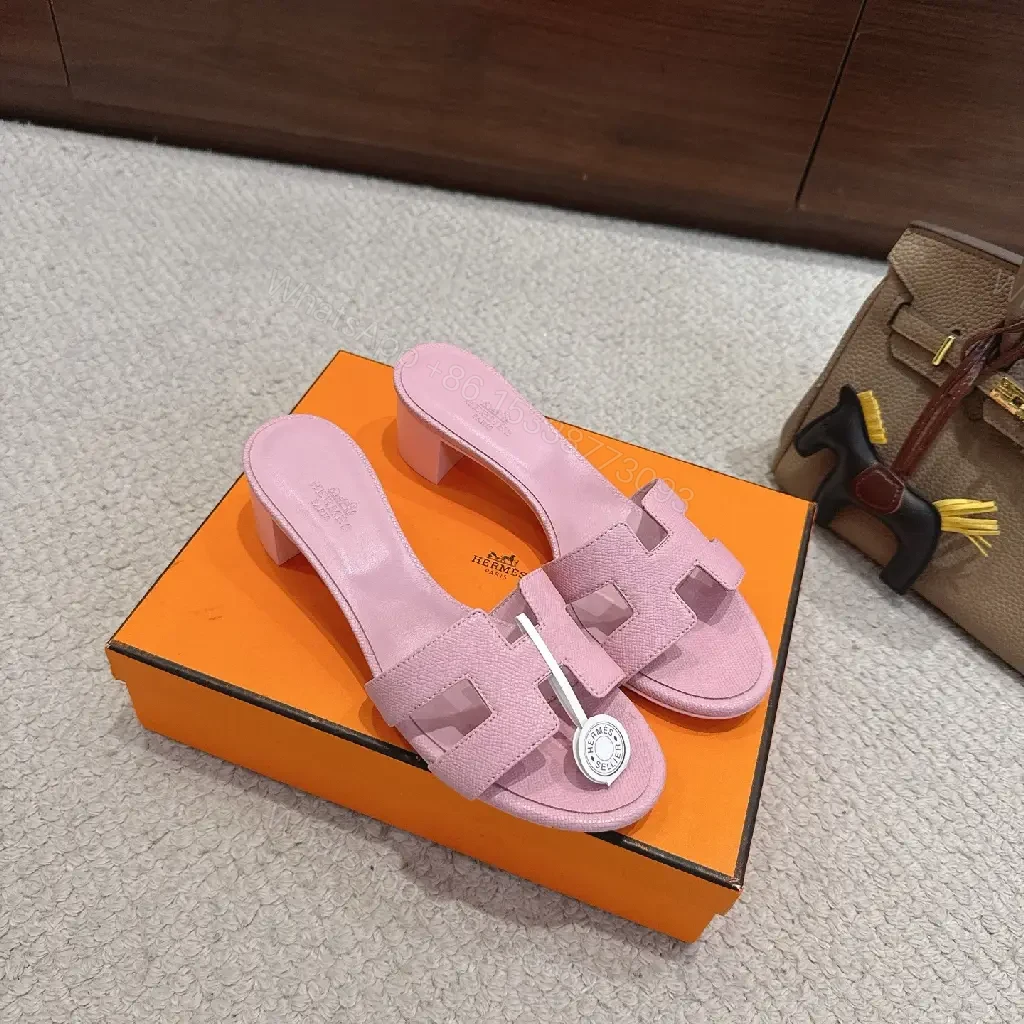 View 9 of Pink Leather Sandals Lux Style Key H Disney Hermès vibe SLIDE