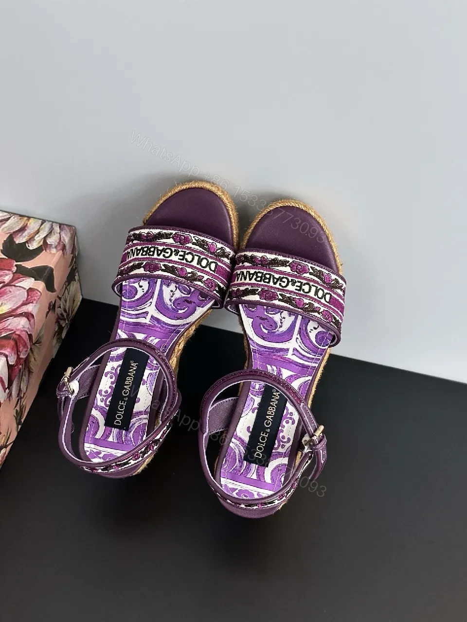 View 3 of Purple Embroidered Espadrille Wedge Sandals - Luxe Comfort