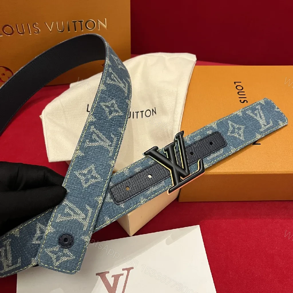 View 7 of Denim Monogram Belt: Modern Texture, Matte Hardware Belt