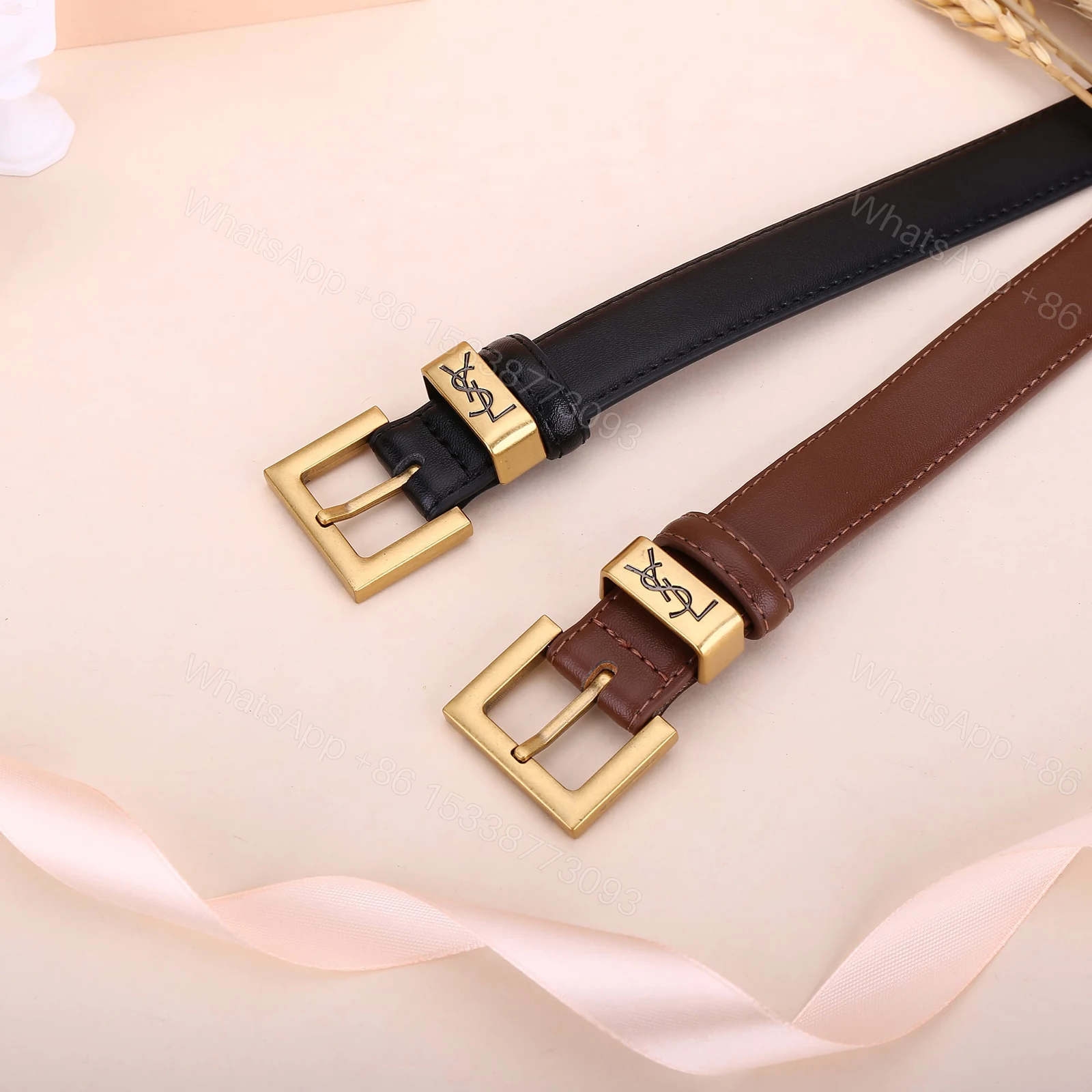 View 3 of SAINT LAURENT YSL SQUARE LOGO CLASSIC BELT BLACK 25MM