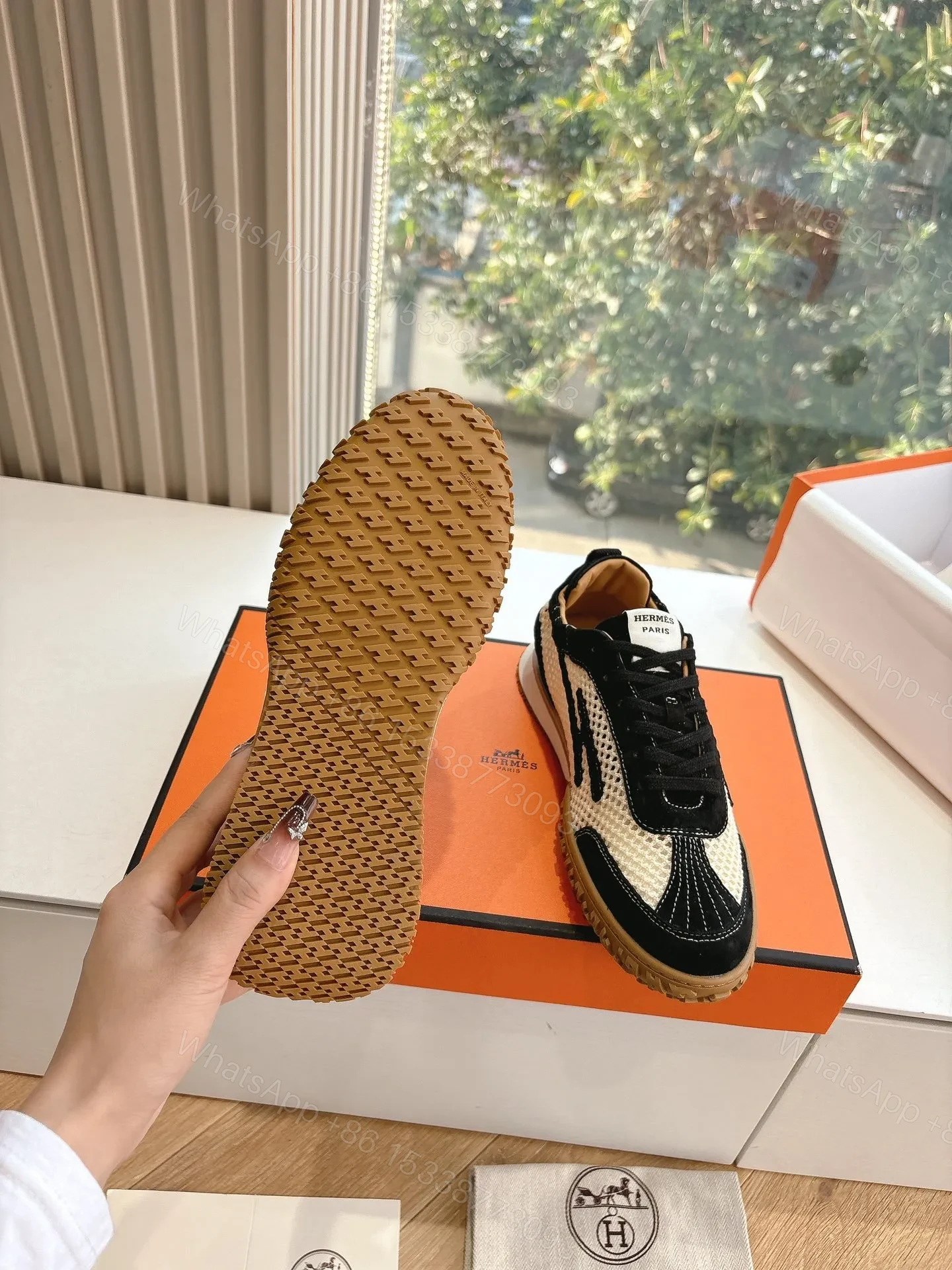View 2 of Hermes Women Black And White Mesh Sneakers