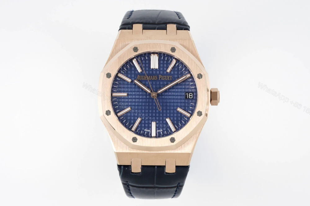 Royal Oak 41mm 15510 “50th Anniversary” RG APSF 1:1 Best Edition Blue Dial on Blue Leather Strap Super Clone — view 1