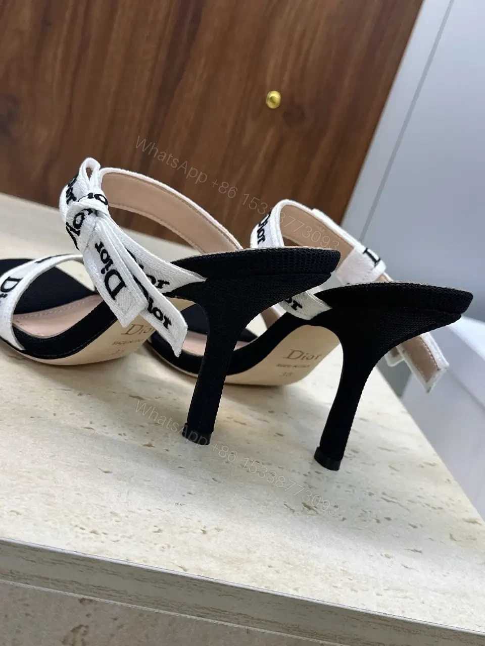 View 7 of White Fabric Straps Open-Toe Sandals with Dior-Branding, Minimalist Luxury, Open-Toe Sandals