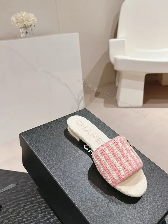 View 7 of Pink Knit Slides with Chanel-Inspired Detail â€“ Effortless Comfort