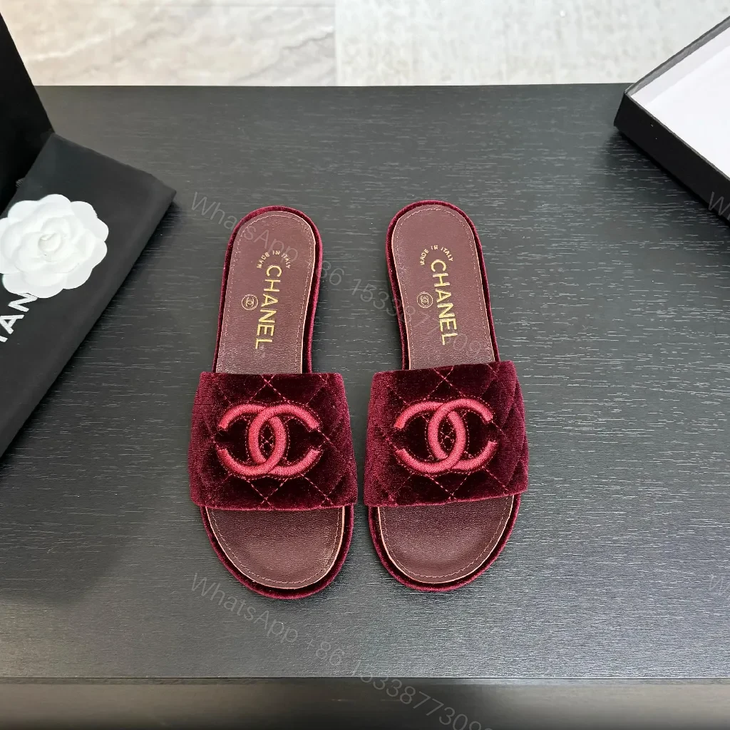 View 3 of Velvet Luxe Slides with Subtle Logo – Rich Comfort Glide