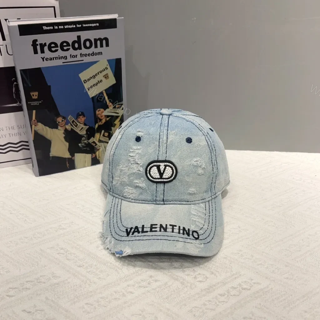 View 4 of Distressed Denim-Textured Cap, Unisex, Modern/Chic Everydaywear