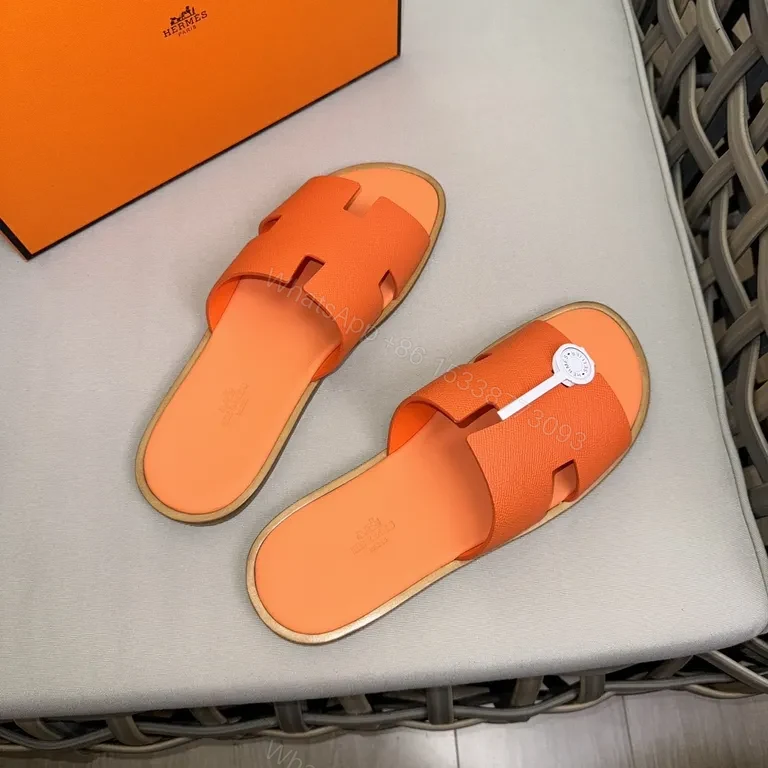 View 2 of Vivid Orange Hermes-Style Slide: Lux Texture, Bold Comfort