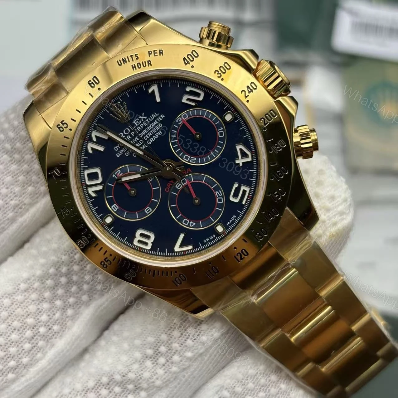View 2 of Super Clone Rolex Daytona Gold with Blue Dial 116528 Replica
