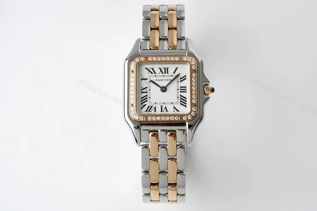 JF Factory Cartier Panthère de Cartier Two-Tone Stainless Steel Watch with Diamond Bezel – 27x37mm Silver Dial, Blue Hands — view 1