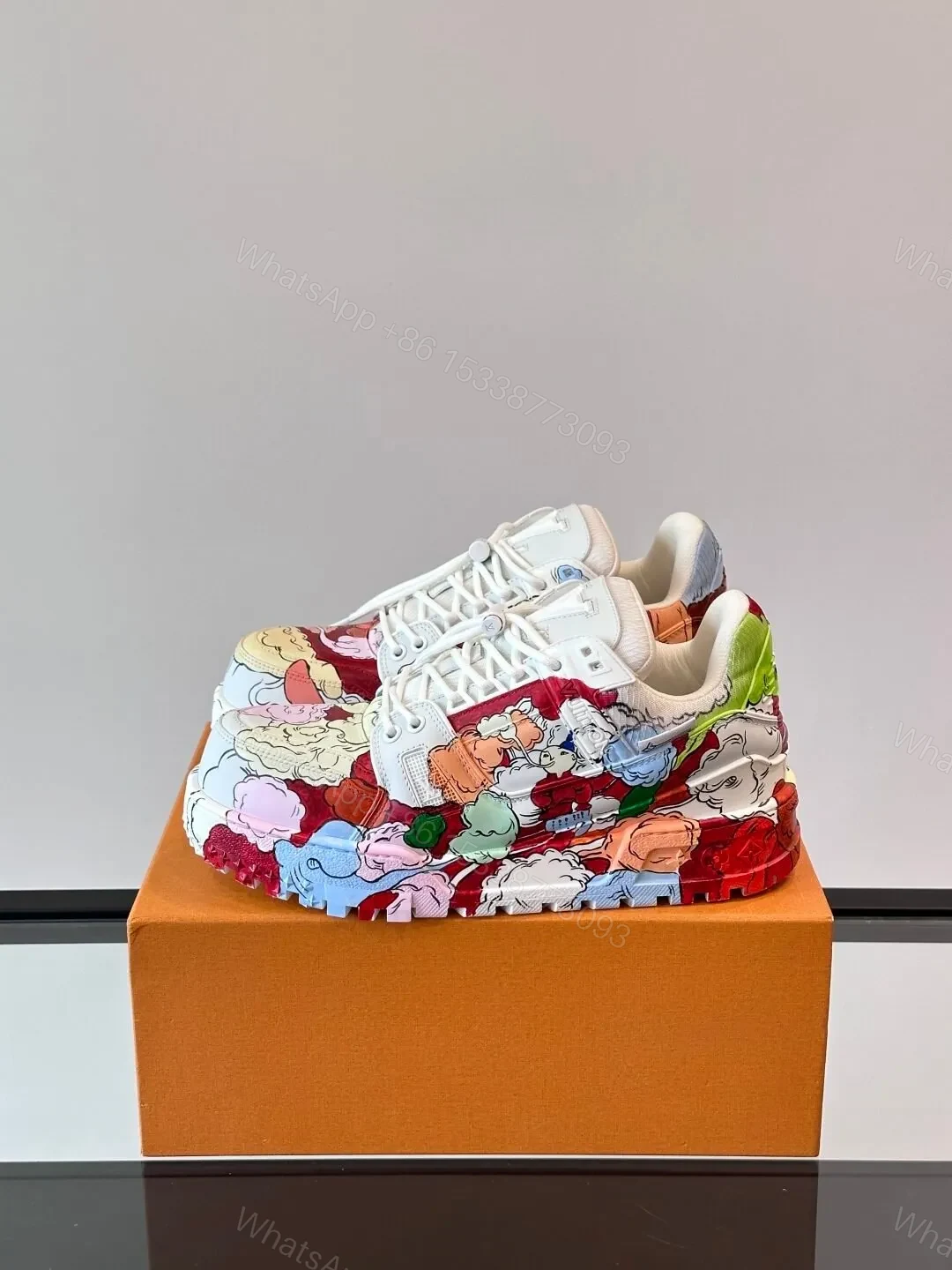 View 3 of LV Men White Multicolor Leather Sneakers