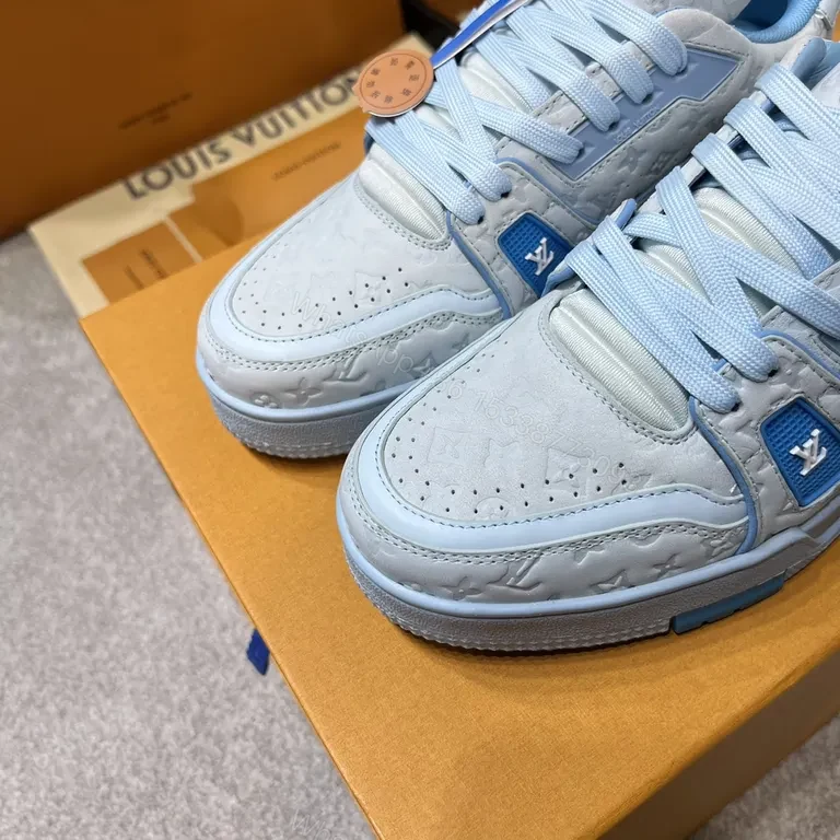 View 9 of Light-Blue LV-Infused Low-Top Sneakers: Couture-Elevated Comfort