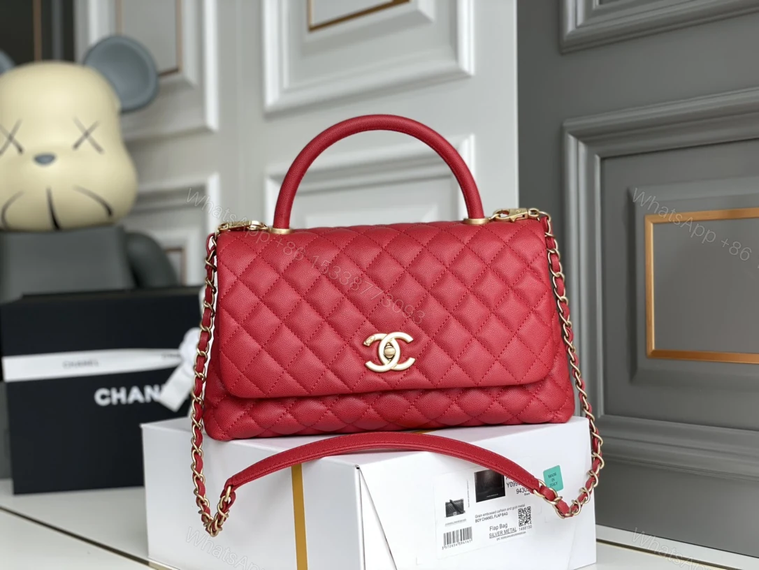 Chanel 一比一 女款 Coco Handle 小號菱格手提包 紅色 氣質亮眼款 — view 1
