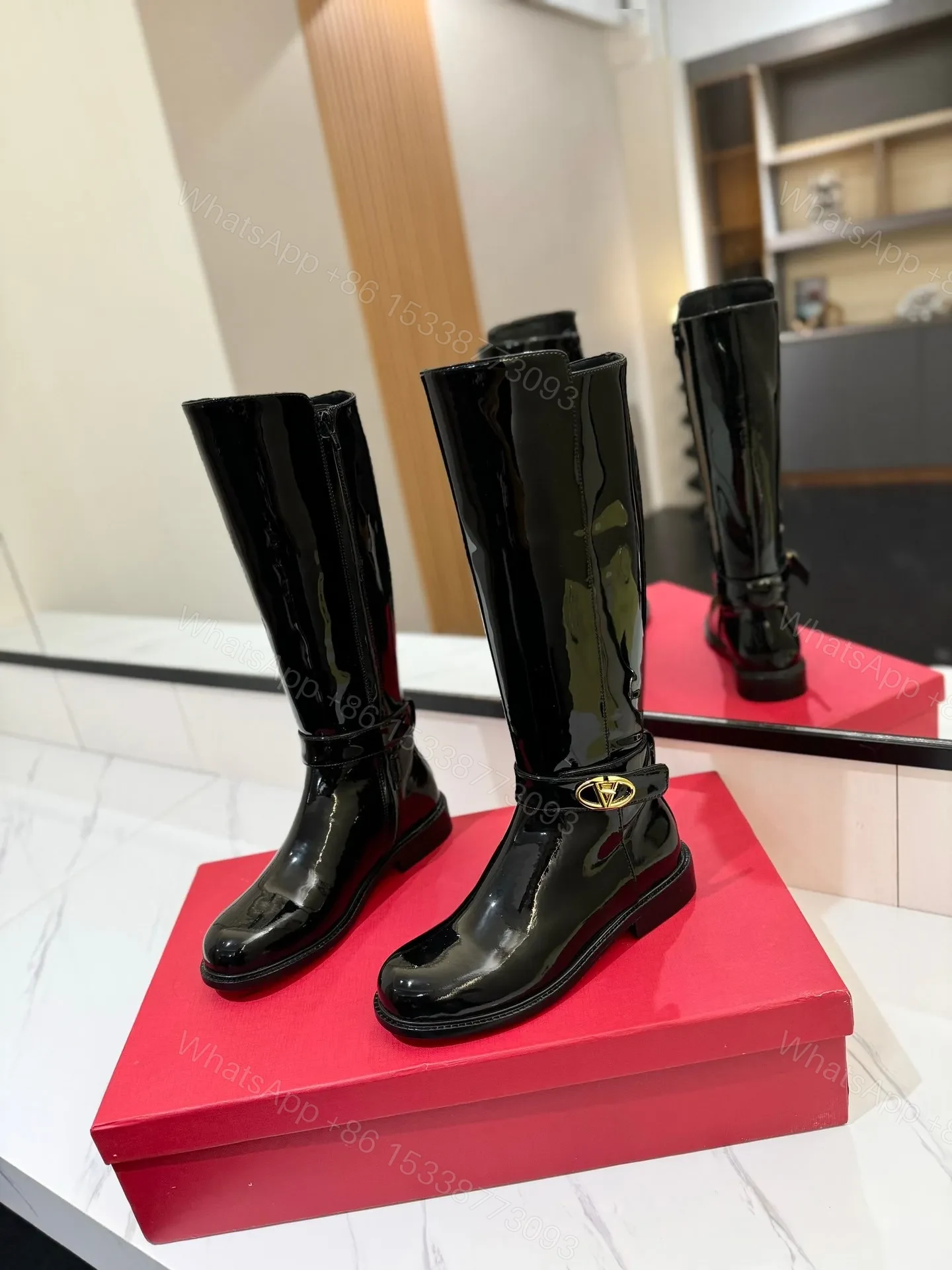 View 3 of Valentino Women Black Patent Leather Tall Boots