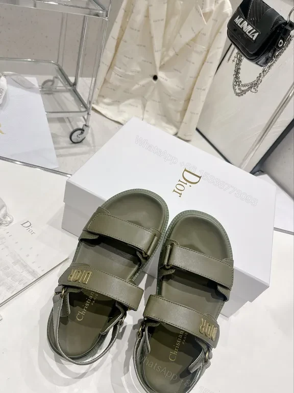 View 7 of Olive Strappy Sandals with Gold-Dior Hardware â€“ Luxe Comfort