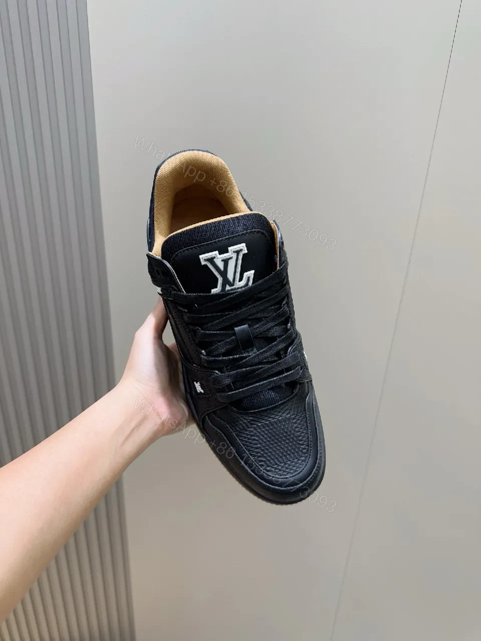 View 7 of Black Leather-Luxe Trainers with LV Detailing, Everyday Edge