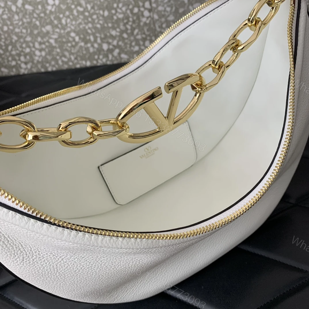 View 7 of VALENTINO GARAVANI SMALL VLOGO MOON HOBO BAG IN GRAINY CALFSKIN WITH CHAIN WHITE 29CM 4W2B0N08JDK 098