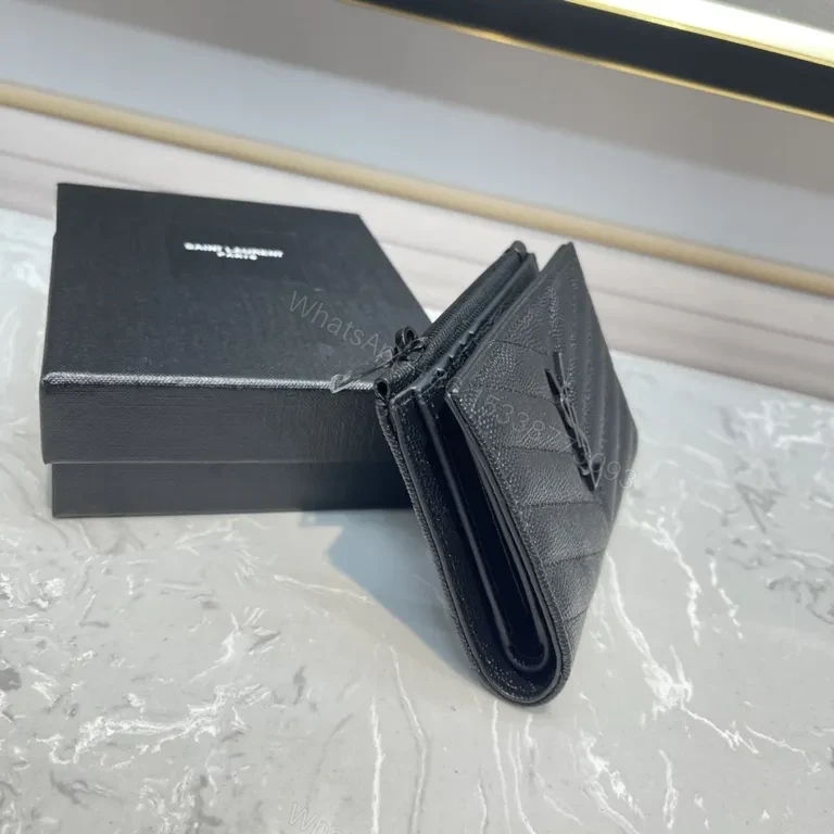 View 5 of Chevron-Textured Black Wallet: YSL-Inspired Petite Organizer