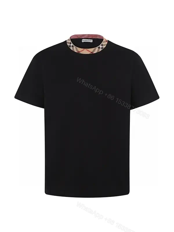 Monochrome Essential Tee with Plaid Collar Detail — view 1