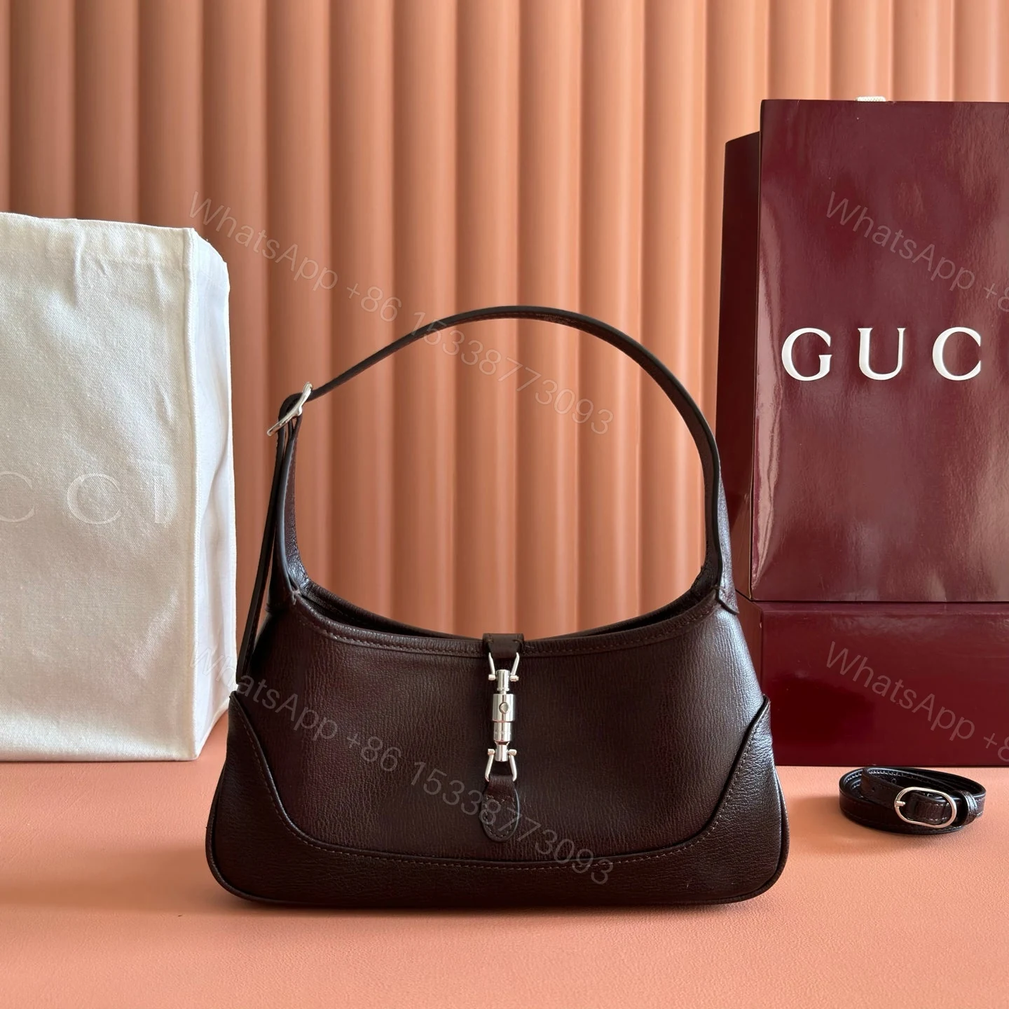 GUCCI 26S JACKIE SLIM SHOULDER BAG 27 IN DARK BROWN CALFSKIN — view 1