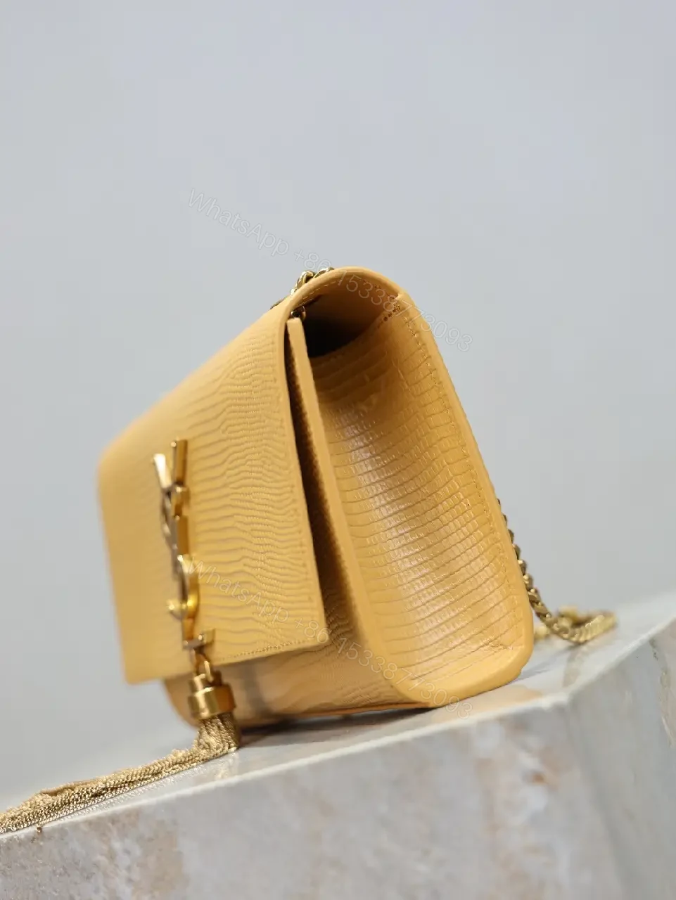 View 6 of Textured Leather Shoulder Bag with Iconic Hardware