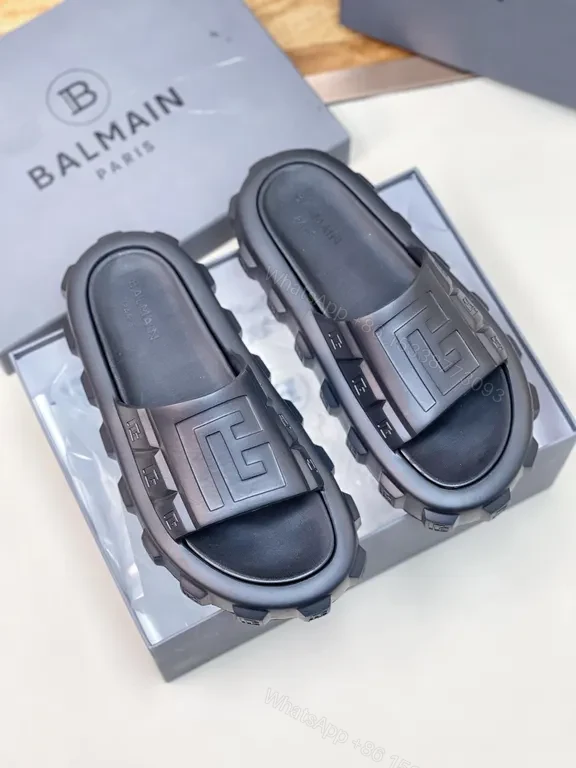 View 7 of Balmain Black Leather Slide: Luxury All-Day Comfort