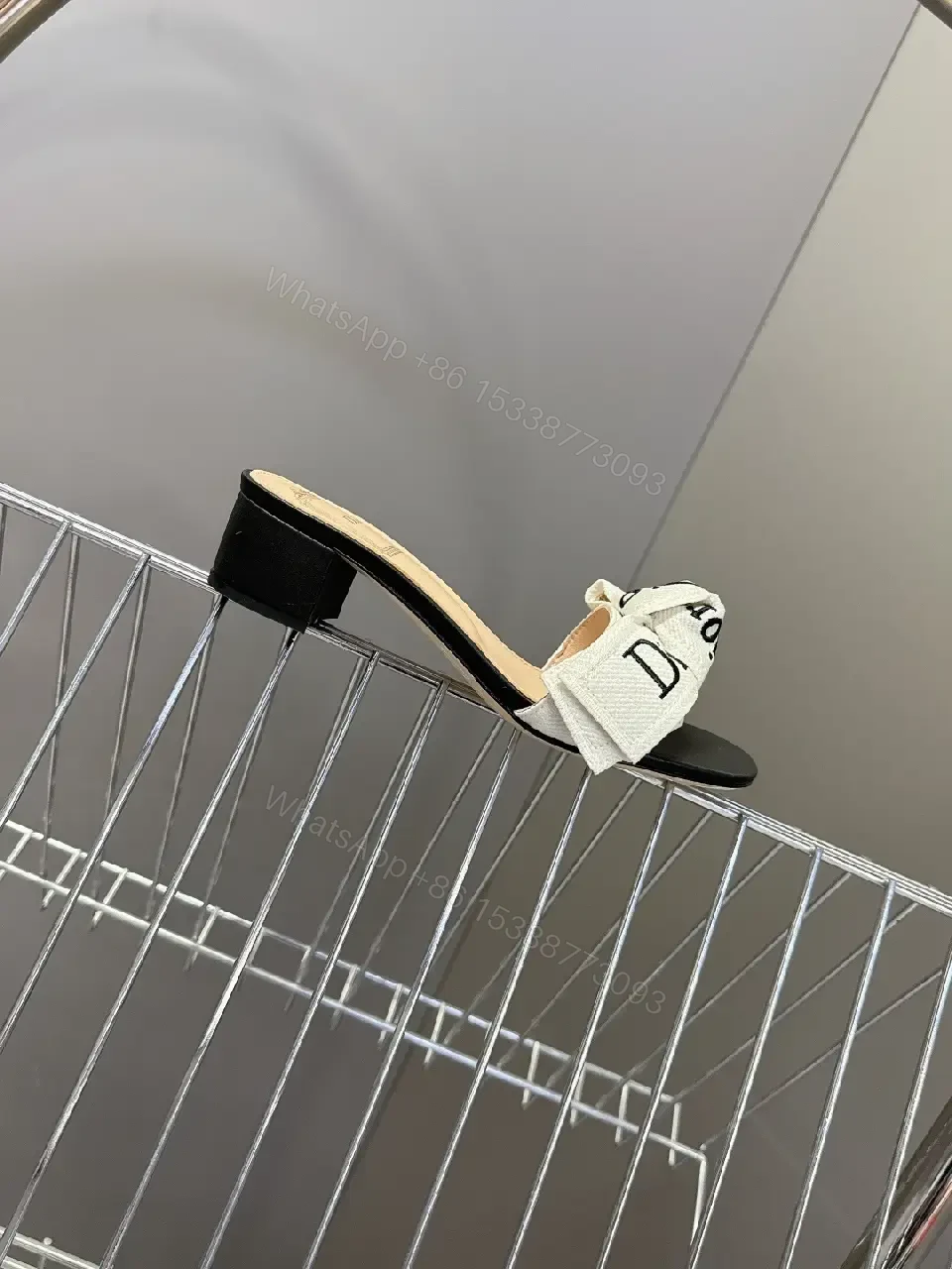 View 7 of White Metalized Bow Dior-Logo Canvas Sandals
