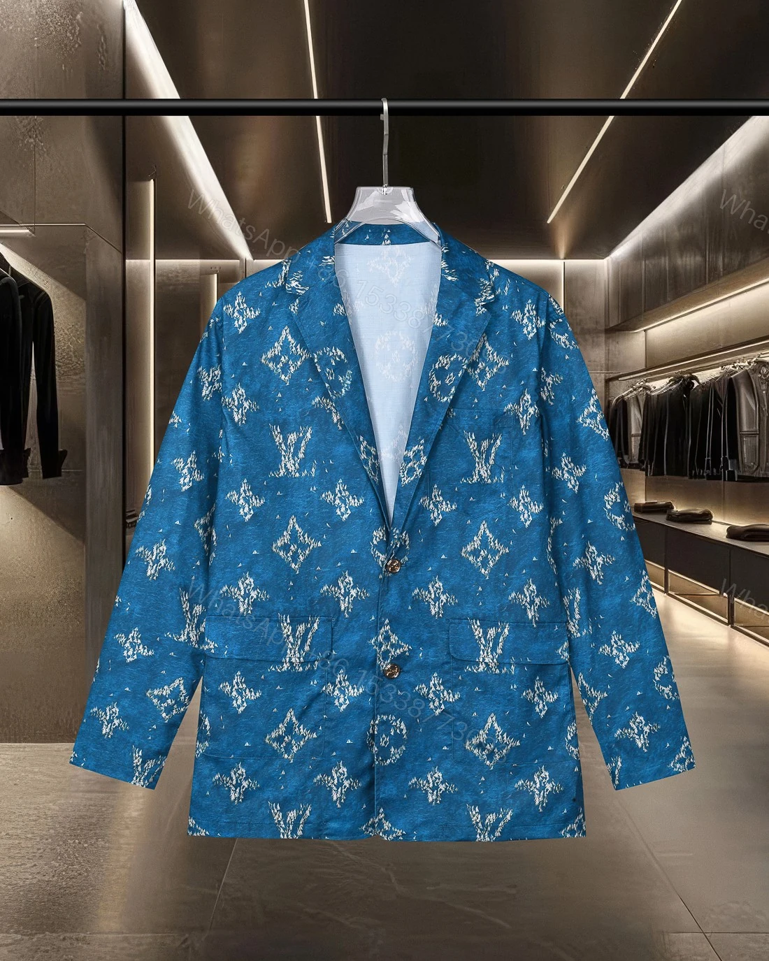 LV 原單男士西裝外套 藍色Monogram印花 商務與休閒兼具 — view 1