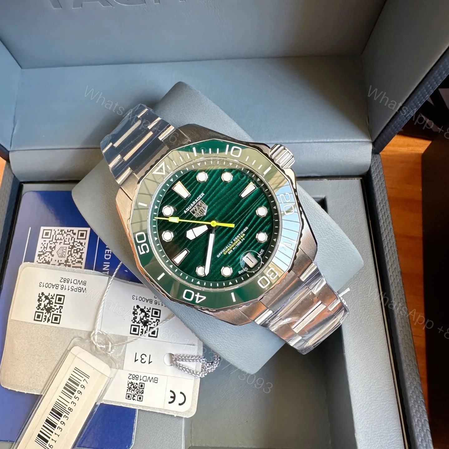 View 4 of TAG Heuer Aquaracer Automatic Watch 43MM Blue Wave Dial Ceramic Bezel Stainless Steel Bracelet Premium Edition TAG-AQUA-WAVE-BLU-43