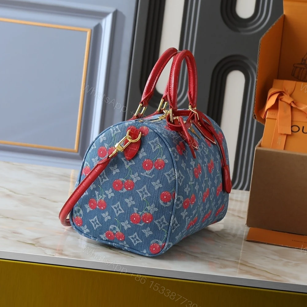 View 3 of Louis Vuitton X Takashi Murakami Bolsa Speedy Soft 30 Monogram Denim Blue 30Cm N87627