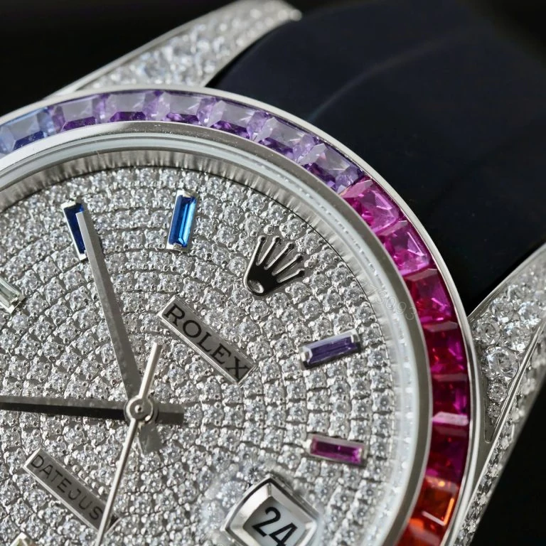 View 2 of Datejust 41mm Super Clone Rainbow Bezel Rubber Strap