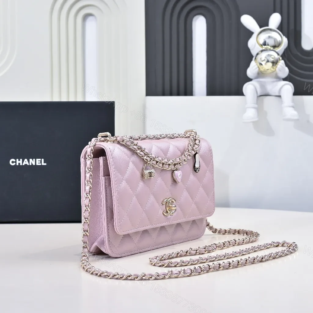 View 3 of Pink Quilted Mini Bag with Chain Strap - Lux