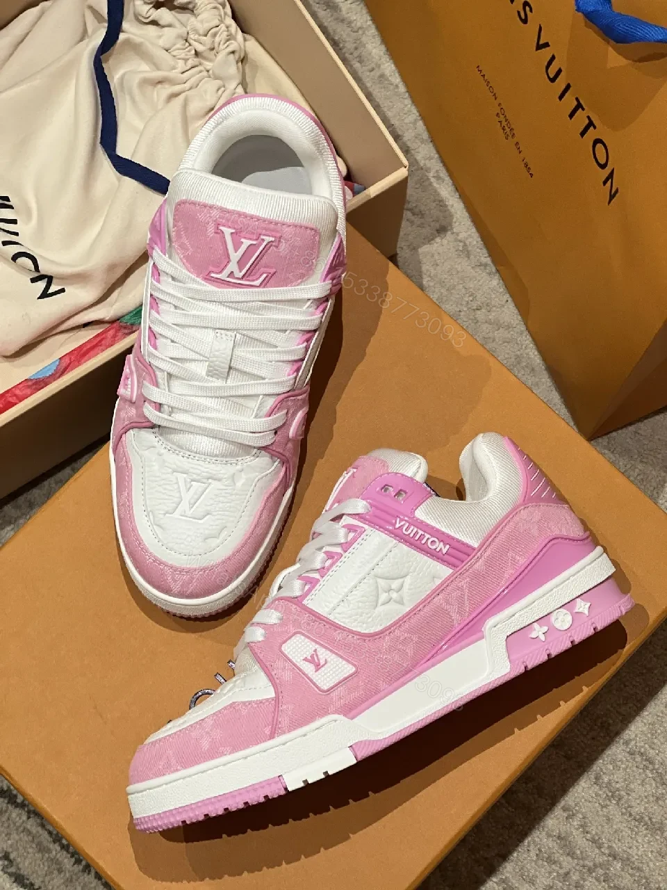 View 3 of Playful Pink Leather Court Sneakers — Cushioned All-Day Comfort