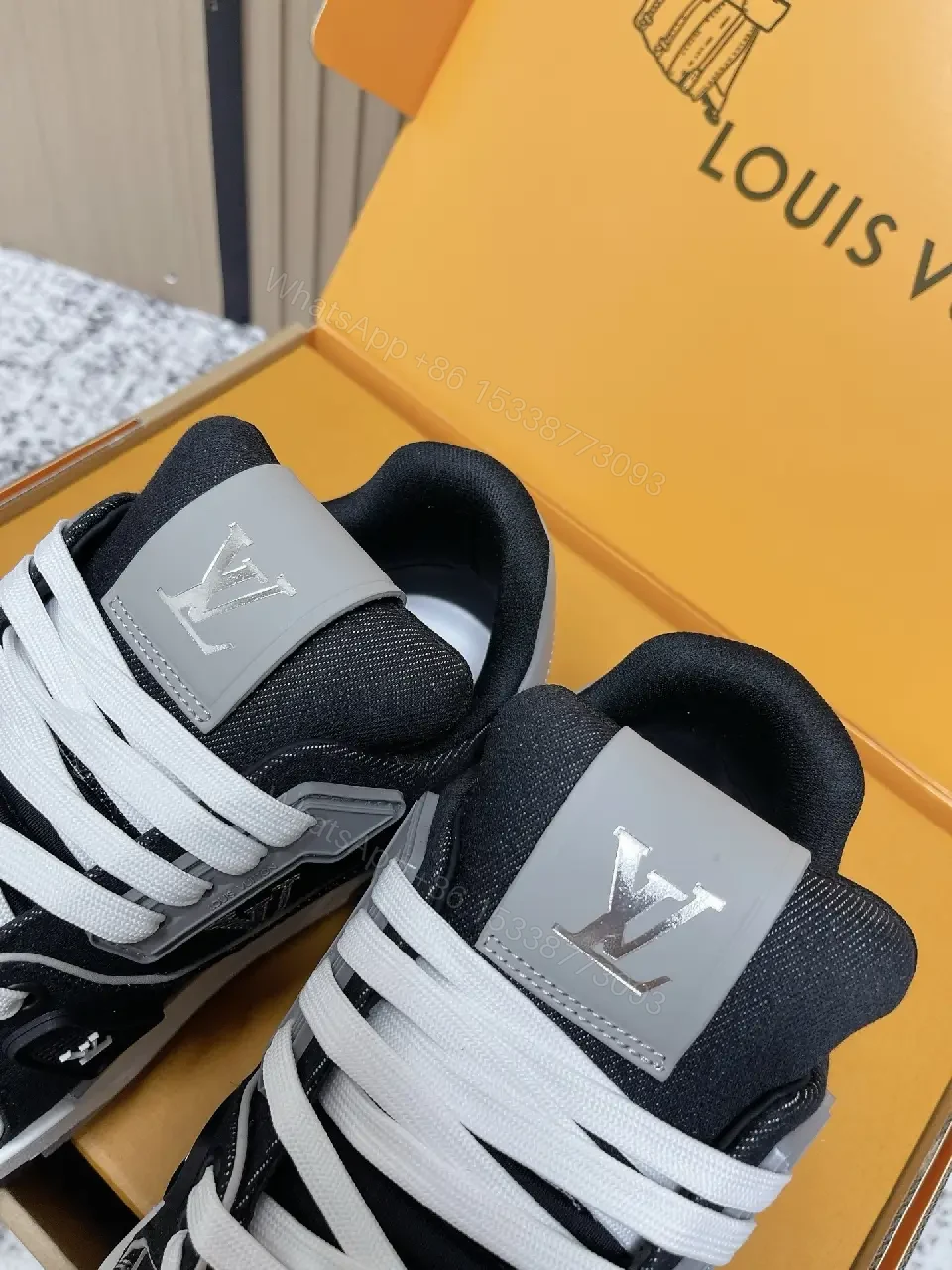 View 8 of Monochrome Velour LV High-Top Sneaker with Monogram Comfort