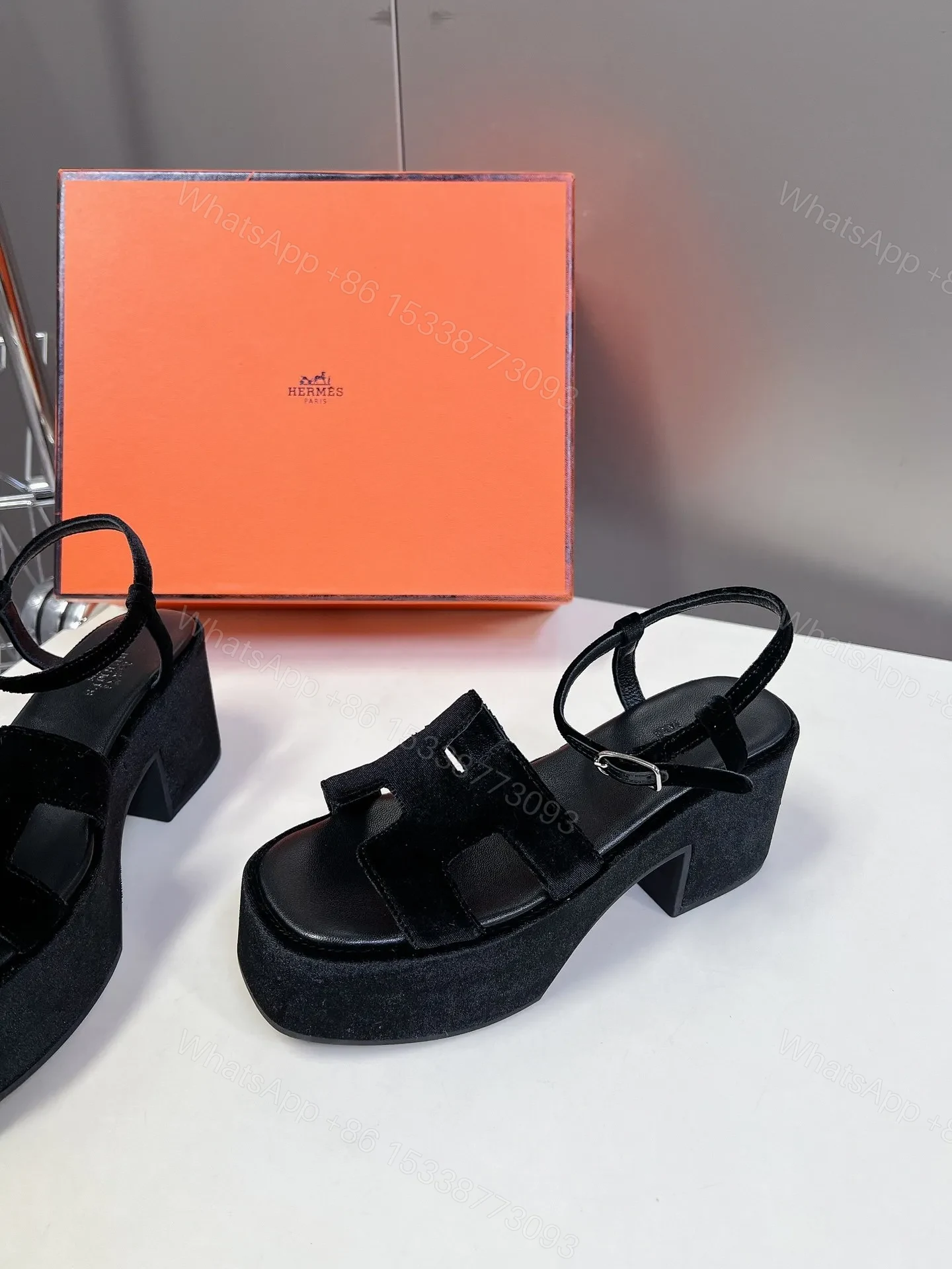 View 4 of Hermes Women Black Suede Leather Sandals