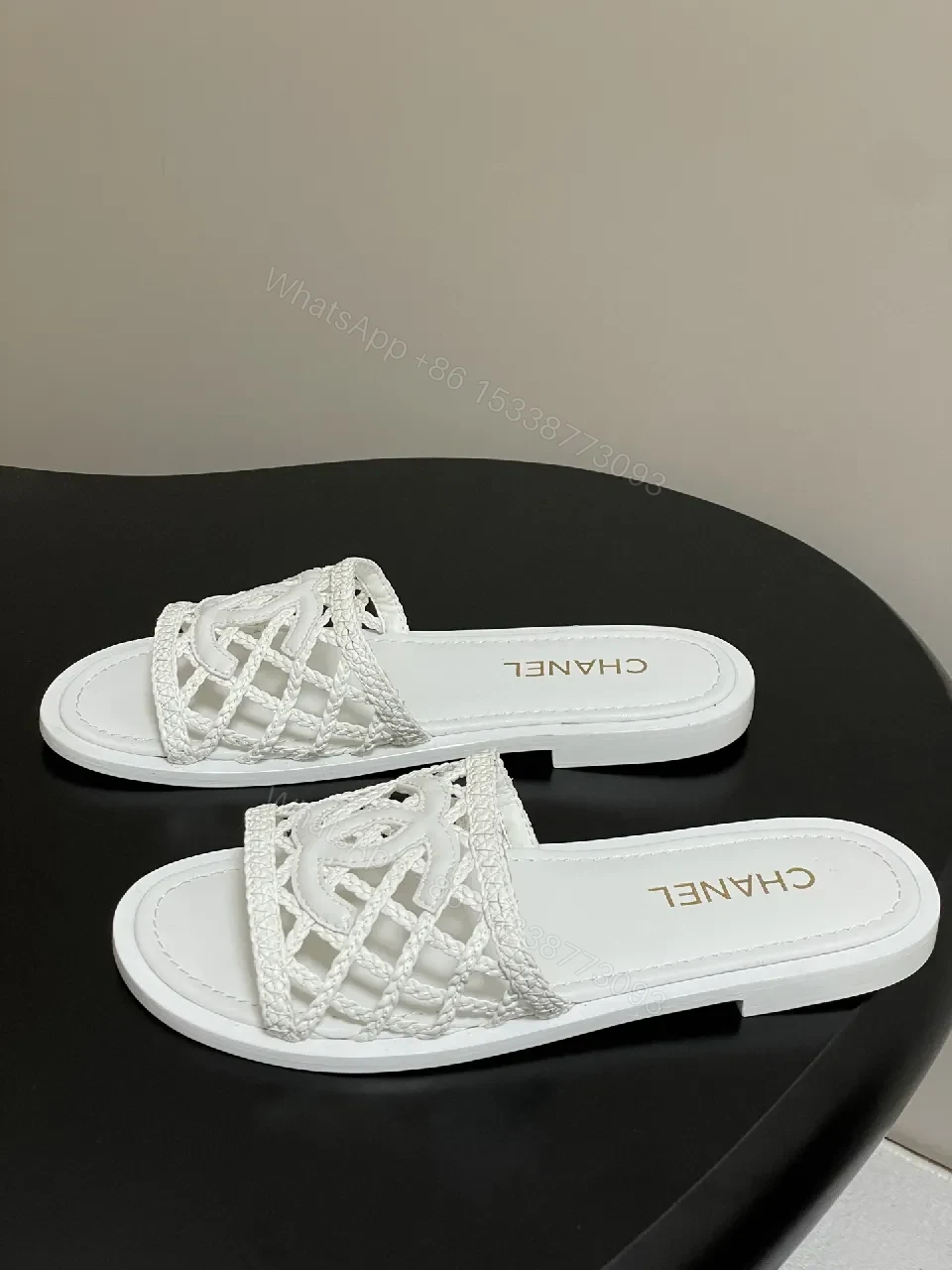 View 3 of White Woven Slide, Luxe Comfort, Open-Toe Footbed