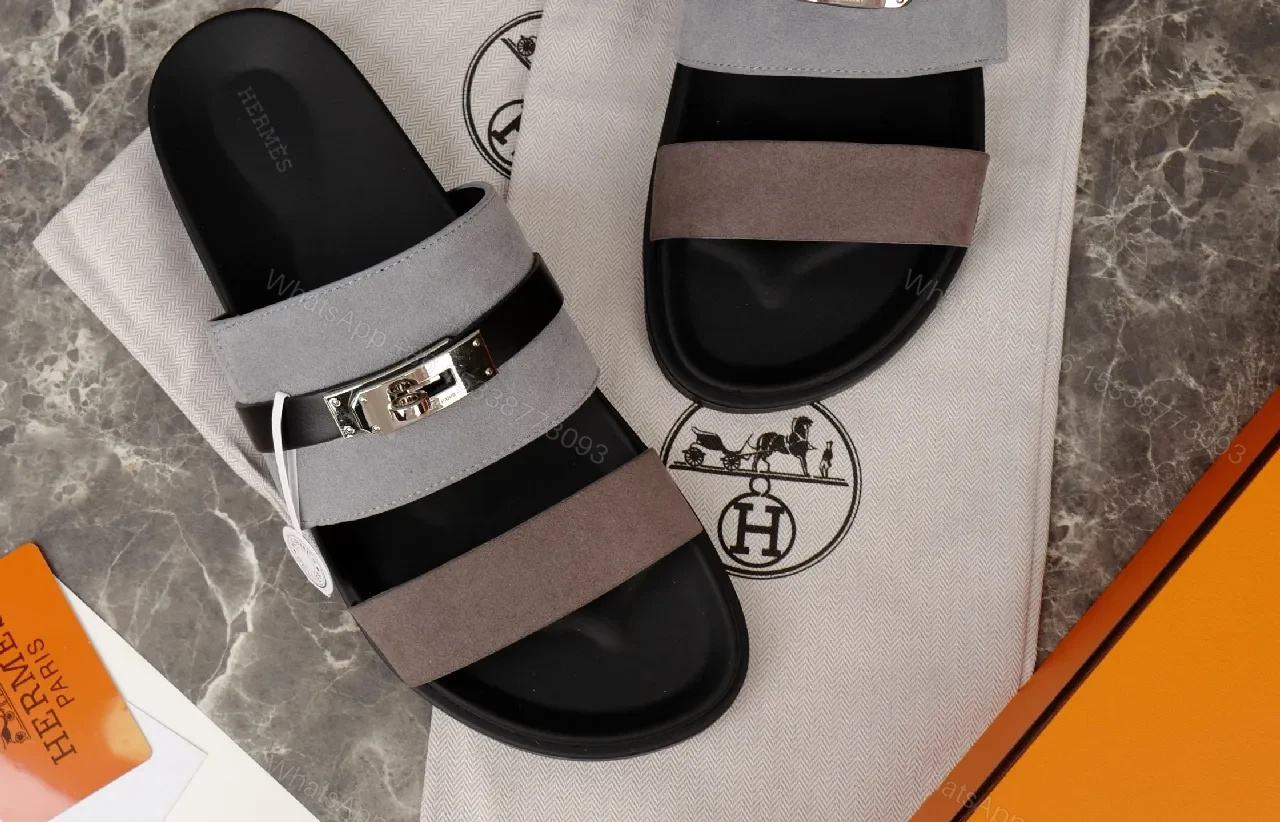 View 7 of Two-Tone Strappy Sandals with Signature Hardware - Elevated Comfort
